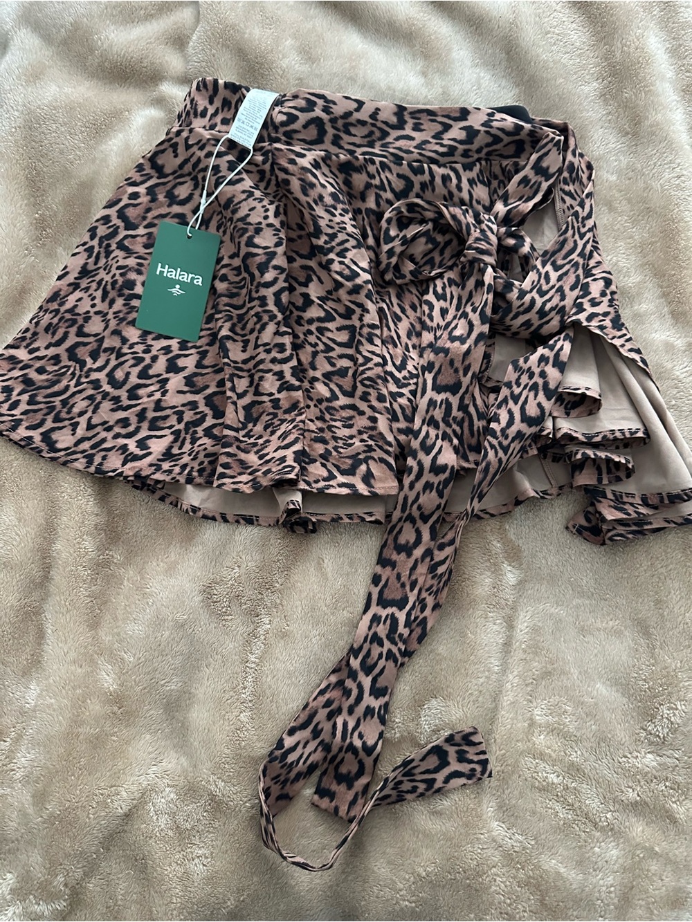 NWT Halara Leopard Print Wrap Skort Built In Shorts Tie Waist XS
